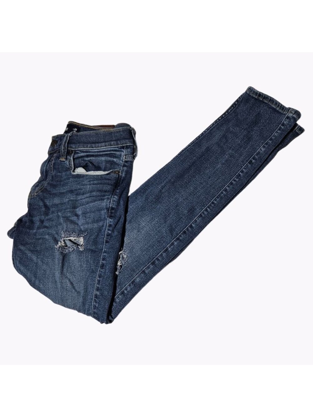 Hollister Skinny Fit Jeans Mens Size 28 X 30 Low Rise Medium Wash Ripped Denim